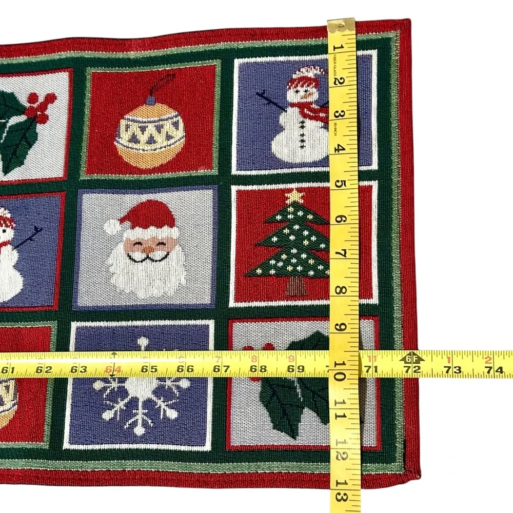 Christmas Tapestry Table Runner 72x13 Cotton Snowman Santa Holly by Holiday Home